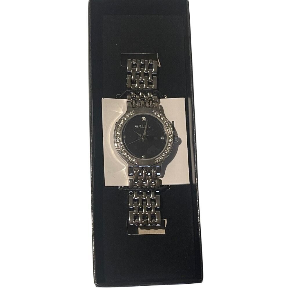 Grazin Women's Silver Tone‎ Rhinestone Bezel Analog Watch New in Box
